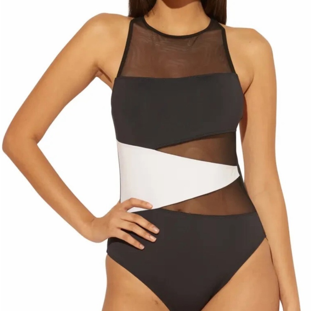 Boston Proper Mesh Panel One-Piece Swimsuit Size M